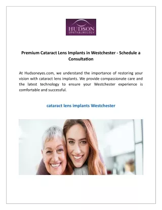 Premium Cataract Lens Implants in Westchester Schedule a Consultation