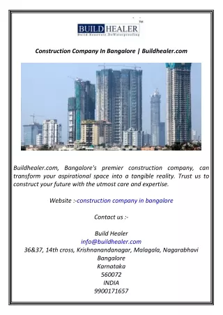 Construction Company In Bangalore  Buildhealer.com