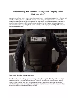 Why Partnering with an Armed Security Guard Company Boosts Workplace Safety?