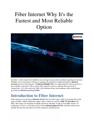 Fiber Internet Why It's the Fastest and Most Reliable Option