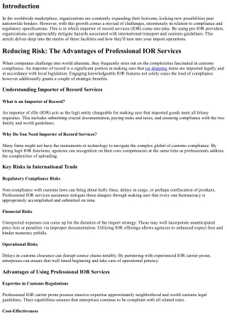 Reducing Risk: The Advantages of Professional IOR Services