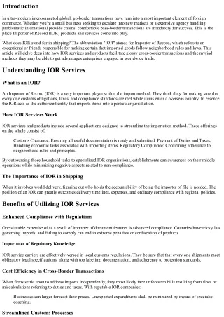 How IOR Services Facilitate Smooth Cross-Border Transactions