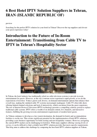 6 Best Hotel IPTV Solution Suppliers in Tehran, IRAN (ISLAMIC REPUBLIC OF)