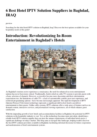 6 Best Hotel IPTV Solution Suppliers in Baghdad, IRAQ