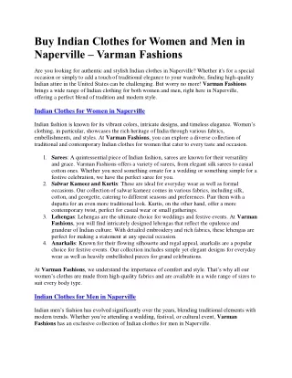 Buy Indian Clothes for Women and Men at Varman Fashions