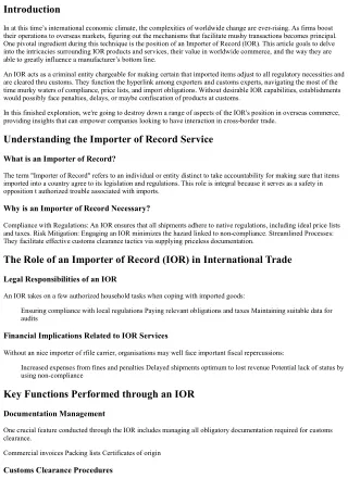 The Role of an Importer of Record (IOR) in International Trade