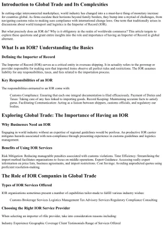 Exploring Global Trade: The Importance of Having an IOR