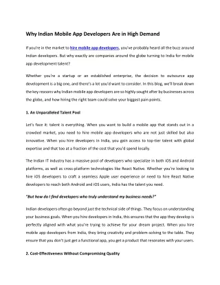Why Indian Mobile App Developers Are in High Demand
