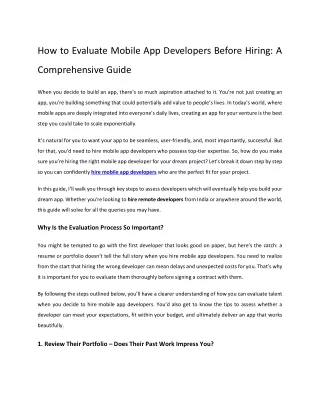 How to Evaluate Mobile App Developers Before Hiring - A Comprehensive Guide