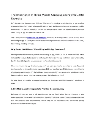The Importance of Hiring Mobile App Developers with UX-UI Expertise