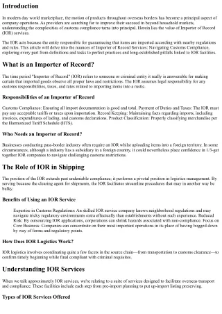 Importer of Record Services: Navigating Customs Compliance