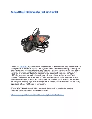 Zodiac R0334700 Harness for High Limit Switch