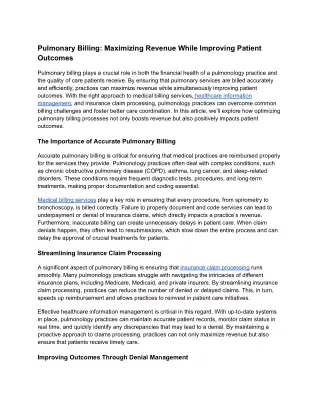 Pulmonary Billing: Maximizing Revenue While Improving Patient Outcomes