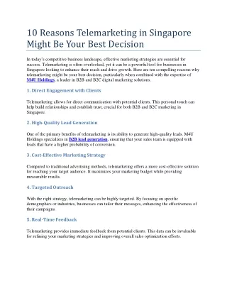 10 Reasons Telemarketing in Singapore Might Be Your Best Decision