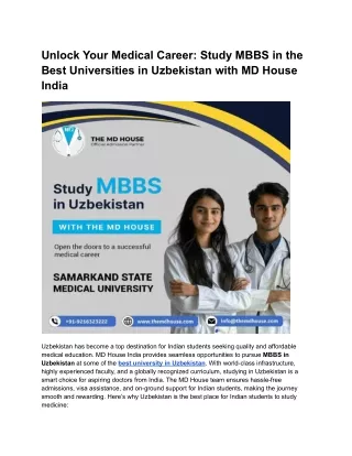 Study MBBS in the Best Universities in Uzbekistan with MD House India