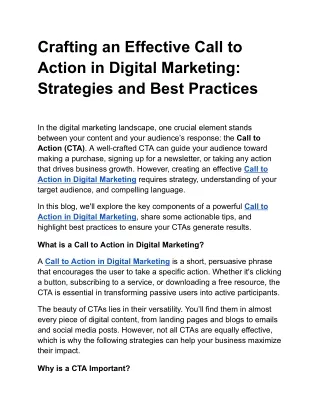 Crafting an Effective Call to Action in Digital Marketing: Strategies and Best P
