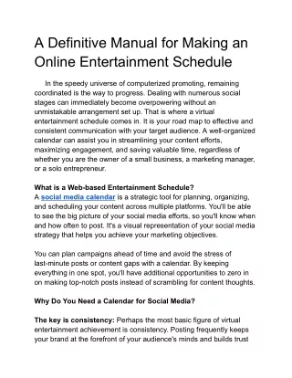 A Definitive Manual for Making an Online Entertainment Schedule