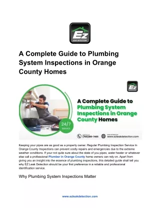 A Complete Guide to Plumbing System Inspections in Orange County Homes