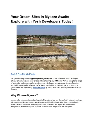 Your Dream Sites in Mysore Awaits – Explore with Yesh Developers Today