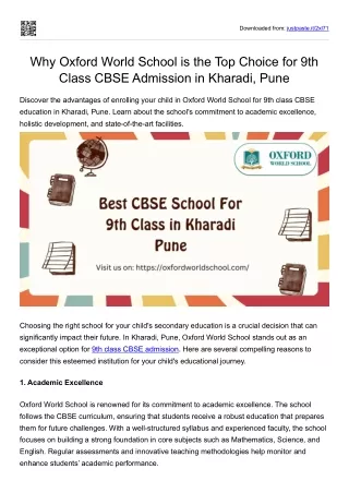 Why Oxford World School is the Top Choice for 9th Class CBSE Admission Kharadi