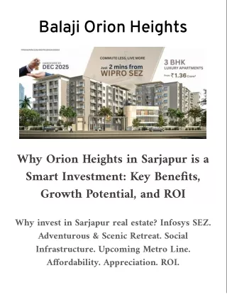 Why Orion Heights in Sarjapur is a Smart Investment?