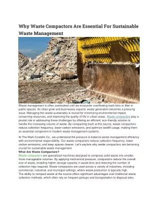 Why Waste Compactors Are Essential For Sustainable Waste Management