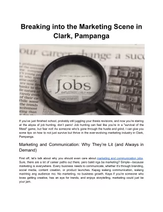 Breaking into the Marketing Scene in Clark, Pampanga