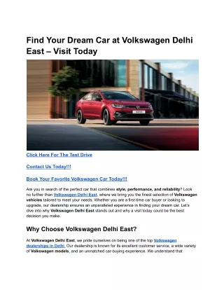 Find Your Dream Car at Volkswagen Delhi East – Visit Today