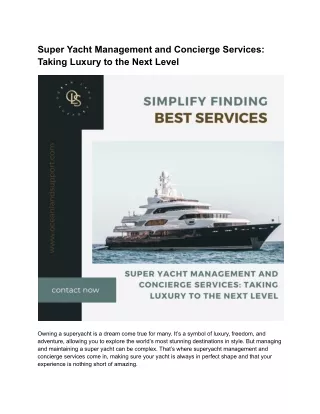 Super Yacht Management and Concierge Services: Taking Luxury to the Next Level