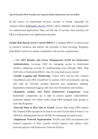 Top 10 Security Best Practices for Amazon Elastic Kubernetes Service (EKS)