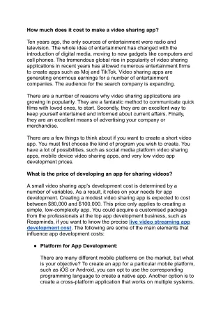 How much does it cost to make a video sharing app