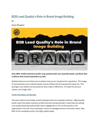 B2B Lead Quality's Role in Brand Image Building