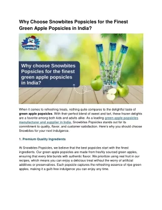 Why Choose Snowbites Popsicles for the Finest Green Apple Popsicles in India