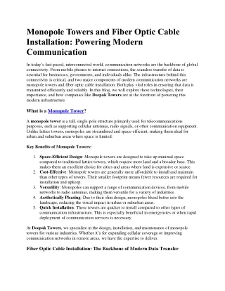 Monopole Towers and Fiber Optic Cable Installatio Deepak Towers
