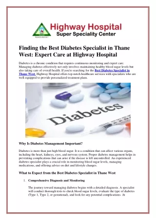 Finding the Best Diabetes Specialist in Thane West: Expert Care at Highway Hospi