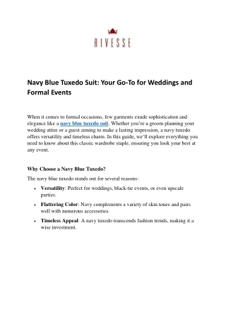 Navy Blue Tuxedo Suit Your Go-To for Weddings and Formal Events