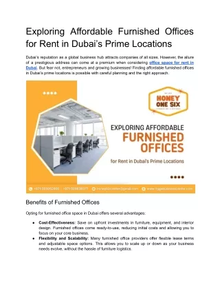 Exploring Affordable Furnished Offices for Rent in Dubai’s Prime Locations