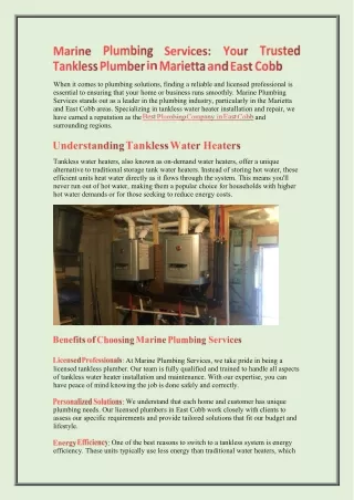 Marine Plumbing Services in Marietta