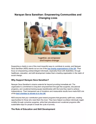 Narayan Seva Sansthan Empowering Communities and Changing Lives