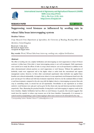 Suppressing weed biomass as influenced by seeding rate in wheat/faba bean