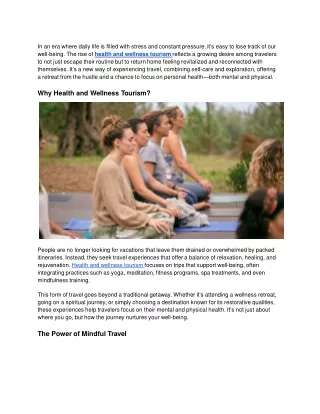 Experience Health and Wellness Tourism Through Mindful and Restorative Travel