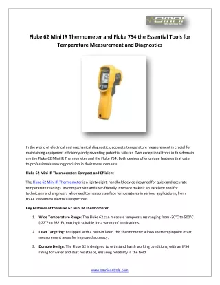 Fluke 62 Mini IR Thermometer and Fluke 754 the Essential Tools for Temperature Measurement and Diagnostics