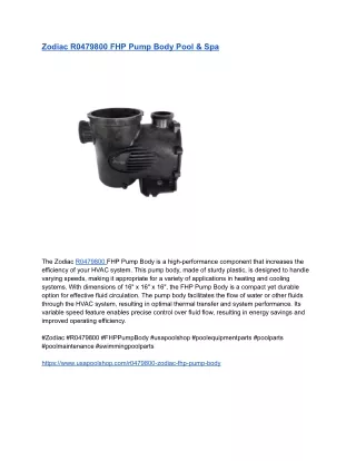Zodiac R0479800 FHP Pump Body Pool & Spa