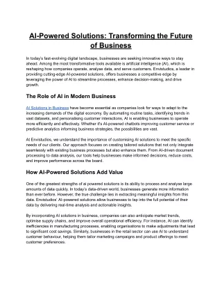 AI-Powered Solutions: Transforming the Future of Business