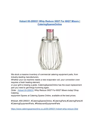 Hobart 00-295031 Whip Reduce 30QT For 60QT Mixers _ CateringSparesOnline