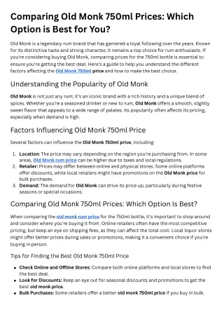 Comparing Old Monk 750ml Prices Which Option is Best for You