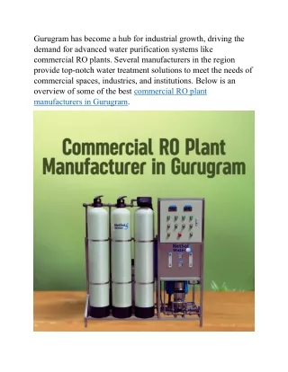 Top commercial RO plant manufacturers in Gurugram