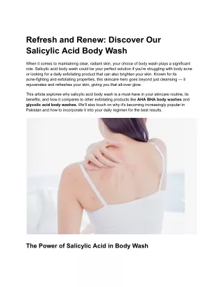 Refresh and Renew Discover Our Salicylic Acid Body Wash