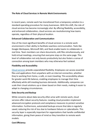 The Role of Cloud Services in Remote Work Environments