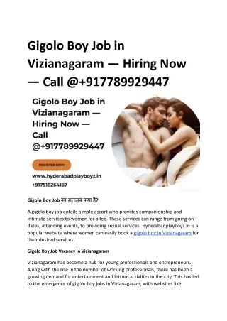 Gigolo Boy Job in Vizianagaram — Hiring Now — Call @ 917789929447